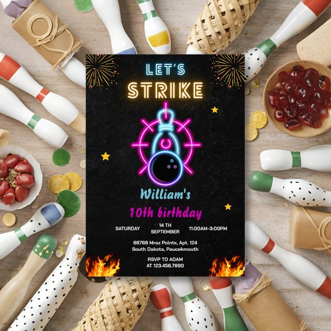 Invitation Let Strike cool sports bleu Bowling 10e anniversai (Créateur téléchargé)