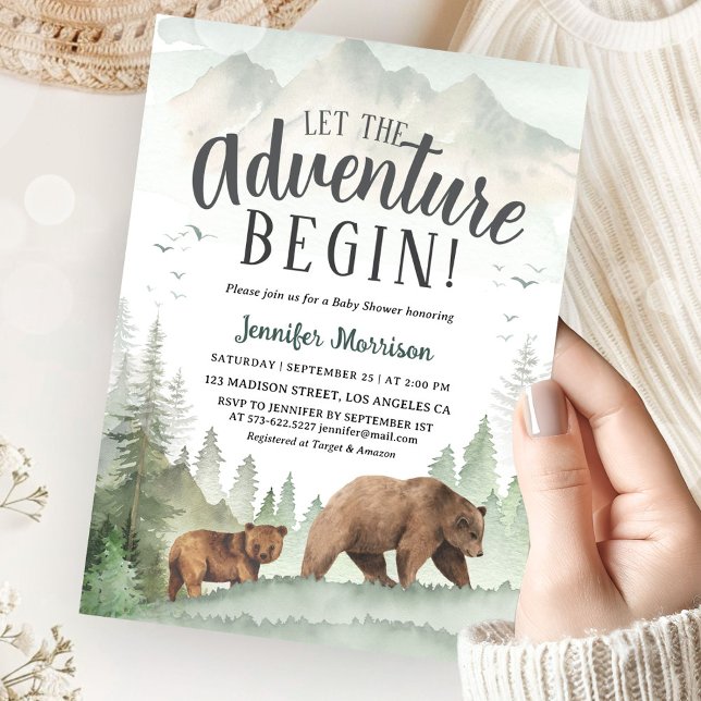 Invitation Let The Adventure Begin Baby Shower Woodland  (Créateur téléchargé)