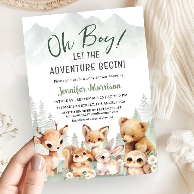 Invitation Let The Adventure Begin Boy Baby Shower Woodland (Créateur téléchargé)
