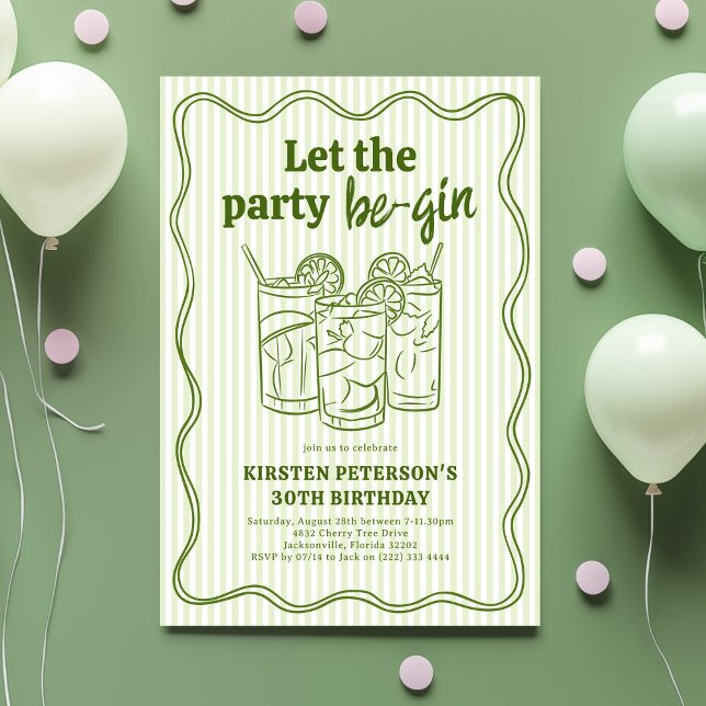 Invitation Let The Party Be-Gin Adult Birthday (Créateur téléchargé)