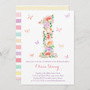 Invitation L'été 1er anniversaire avec les papillons Pastel