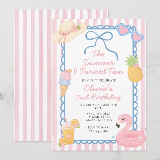 Invitation L'été où j'ai eu deux ans Fête d'anniversaire de 2 (Devant / Derrière)