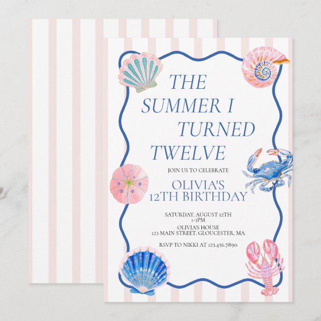 Invitation L'été où j'ai eu douze ans 12e anniversaire (Devant / Derrière)