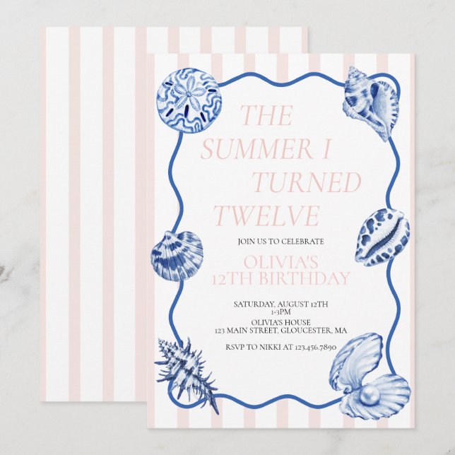 Invitation L'été où j'ai eu douze ans 12e anniversaire (Devant / Derrière)