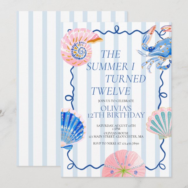 Invitation L'été où j'ai eu douze ans 12e anniversaire (Devant / Derrière)