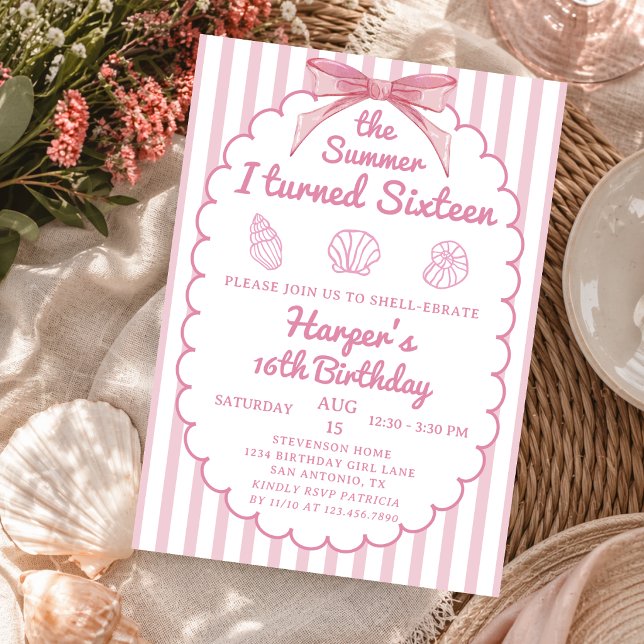 Invitation L'Été où j'ai eu seize ans Mer rose 16e anniversai (Créateur téléchargé)