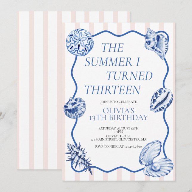 Invitation L'été où j'ai eu treize ans 13e anniversaire (Devant / Derrière)