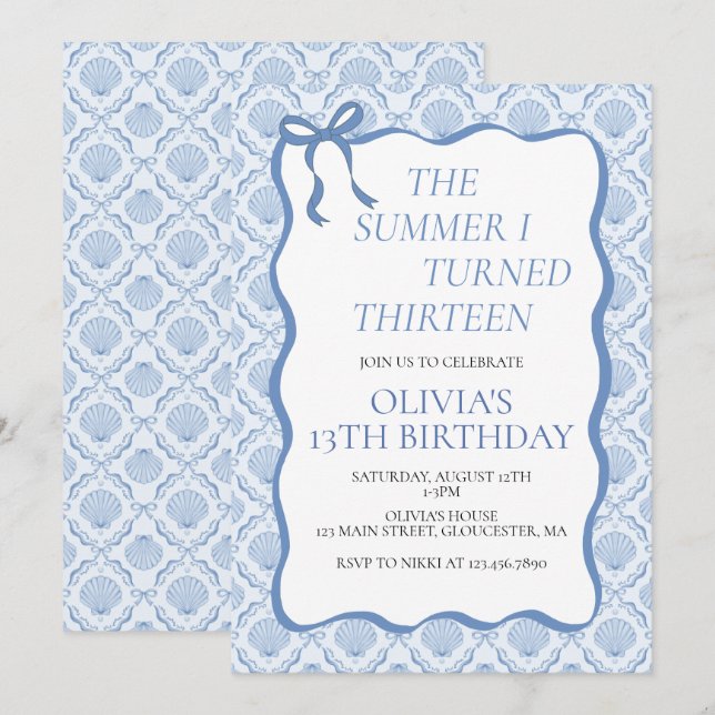 Invitation L'été où j'ai eu treize ans 13e anniversaire (Devant / Derrière)