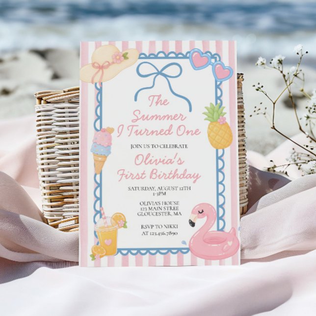 Invitation L'été où j'ai eu un an Plage côtière 1er anniversa (Créateur téléchargé)