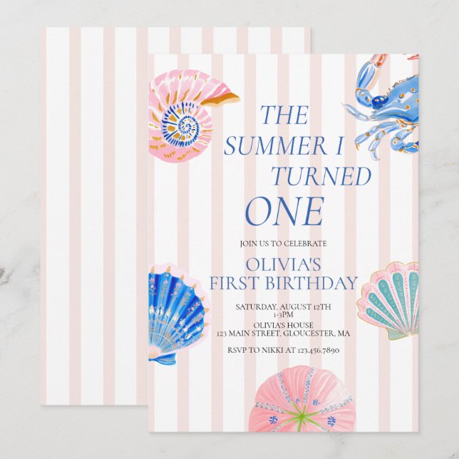 Invitation L'été où j'ai eu un an Premier anniversaire côtier (Devant / Derrière)