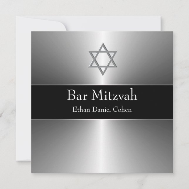Invitation L'étoile d'argent noire de David Bar Mitzvah (Devant)