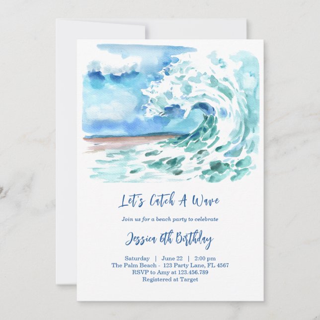 Invitation Let's Catch A Wave Surfing Beach Boy Birthday (Devant)