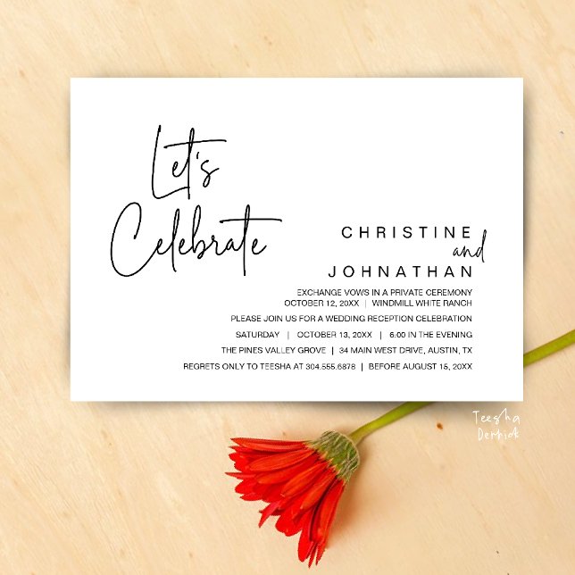 Invitation Let's Celebrate, Wedding Elopement Dinner Party (Let's Celebrate, modern minimal Wedding Elopement Dinner Party Invitation card in black and white)