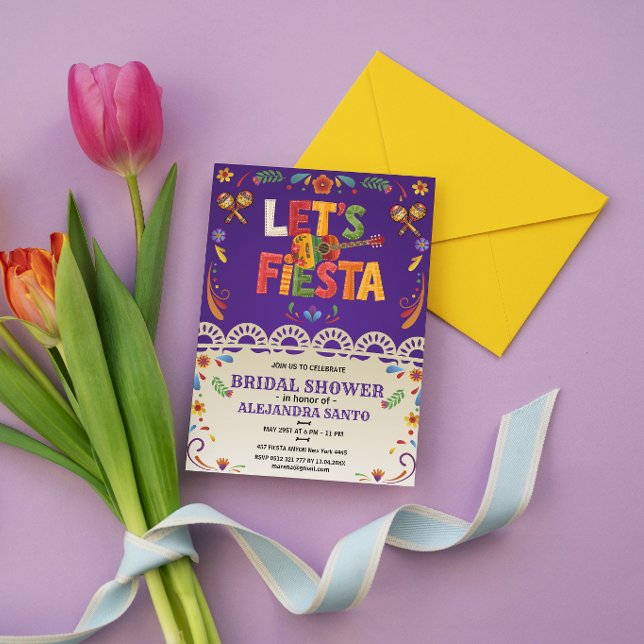 Invitation Let's Fiesta Bridal Shower Mexican Floral (let's fiesta bridal shower invitations colorful cinco de mayo mexican floral)
