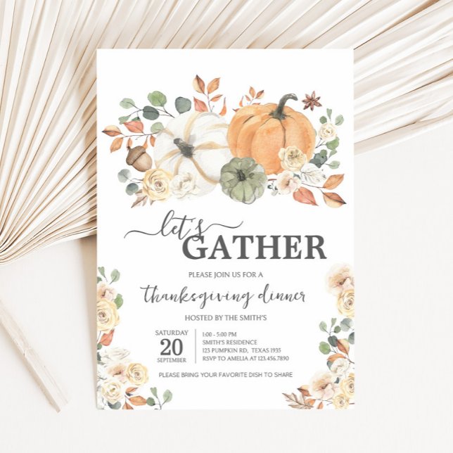 Invitation Let's Gather Pumpkin Dinner Thanksgiving (Pumpkin Let's Gather Dinner Thanksgiving Invitation)