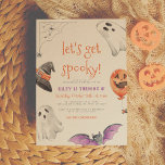 Invitation Let's Get Spooky | Cute Halloween Birthday Party<br><div class="desc">This spooktactular birthday party invitation is perfect for Halloween-themed or October celebrations! The front of the card features "let's get spooky!" and your event details in modern typography with a border of ghosts, a wizard hat, a purple bat, a pumpkin balloon, and a spider's web. Cards reverse to a white...</div>