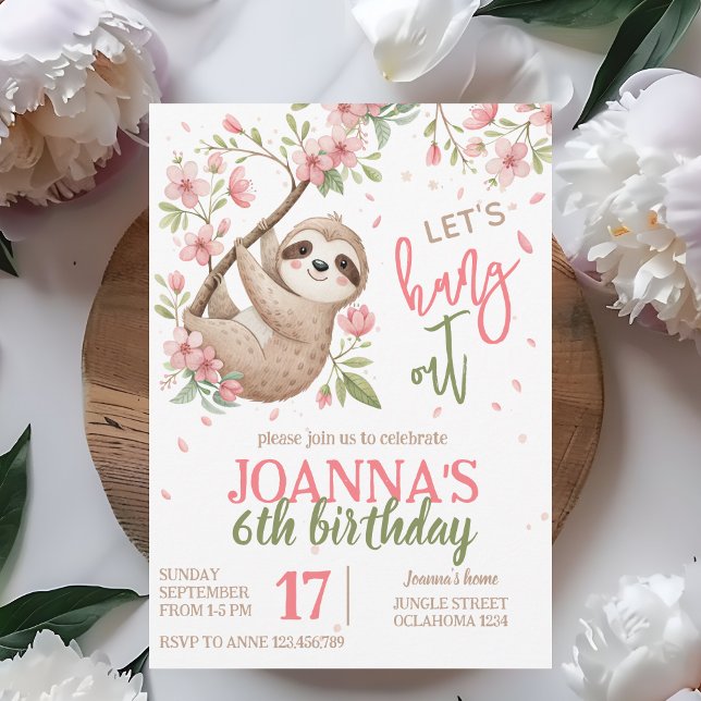 Invitation Let's hang out sloth kids birthday (Créateur téléchargé)