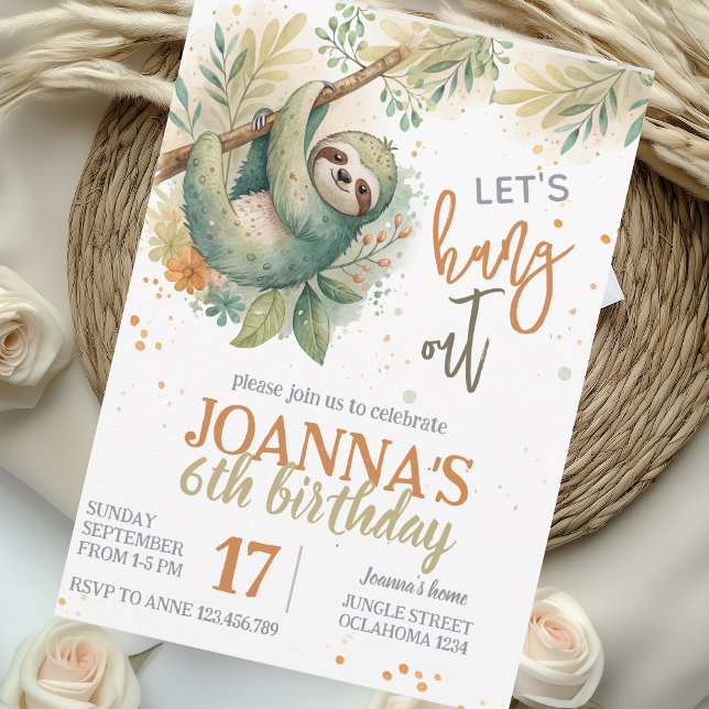 Invitation Let's hang out sloth kids birthday (Créateur téléchargé)