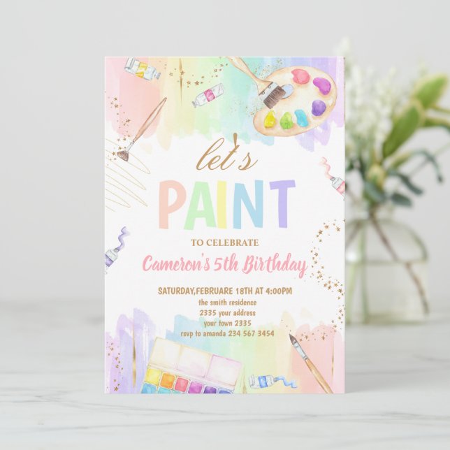 Invitation Let's Paint Art Painting Birthday Party (Debout devant)