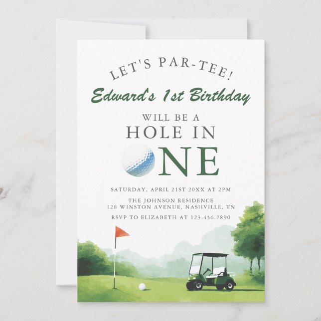 Invitation Let's Par-Tee Golf Buggy Fun 1st Birthday (Devant)