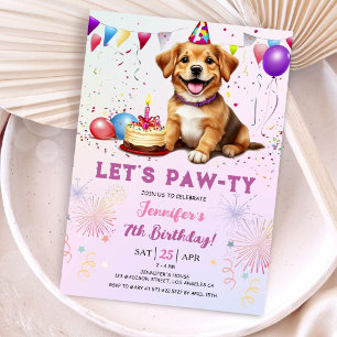 Invitation Lets Pawty Dog Anniversaire Fille 7e Anniversaire