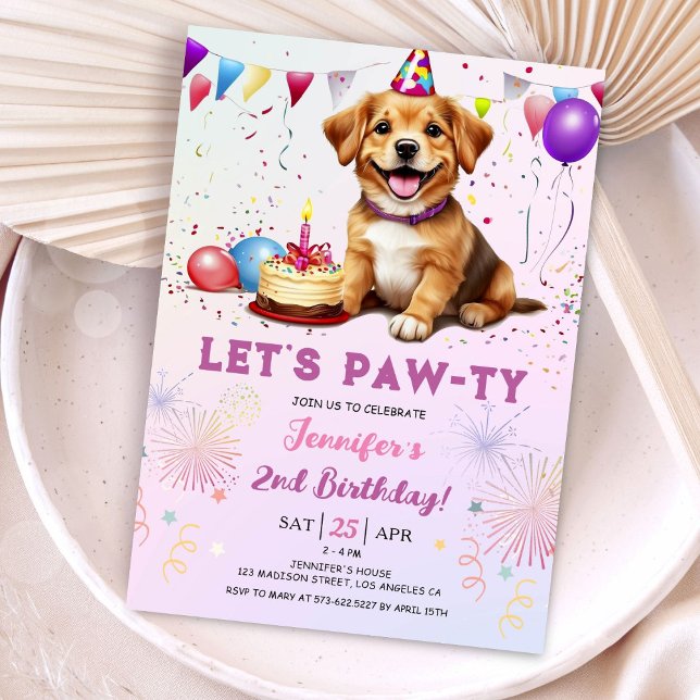 Invitation Lets Pawty Dog fête d'anniversaire fille 2e annive (Créateur téléchargé)