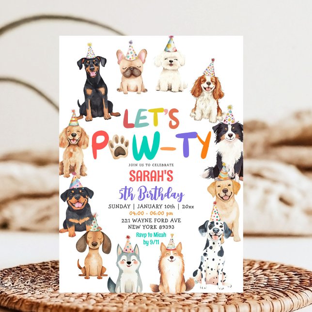 Invitation Let's Pawty Dog Lovers Pet Themed Kids Birthday (Créateur téléchargé)