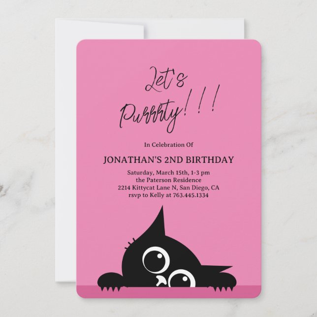 Invitation Lets Purty Cute Kitty Chat Bleu Anniversaire (Devant)