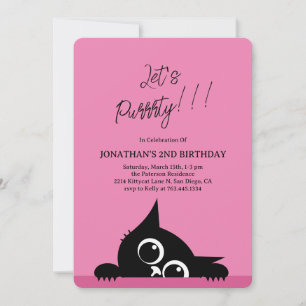 Invitation Lets Purty Cute Kitty Chat Bleu Anniversaire