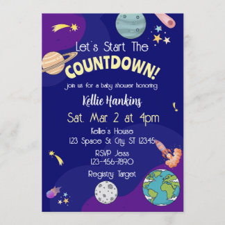 Invitation Let's Start the Countdown, Space Baby Shower