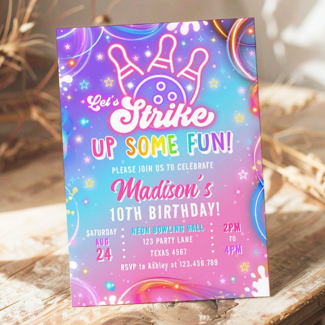 Invitation Let's Strike Up Some Fun Bowling Girl Birthday (Créateur téléchargé)