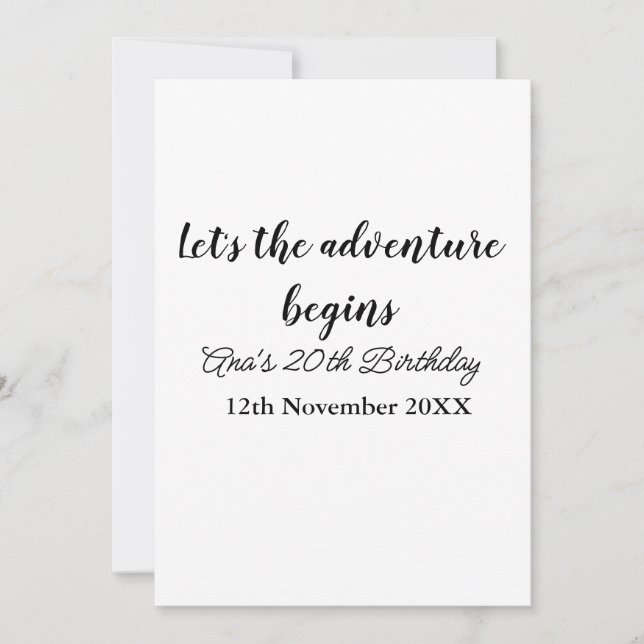 Invitation lets the adventure begins 20th birthday add name d (Devant)