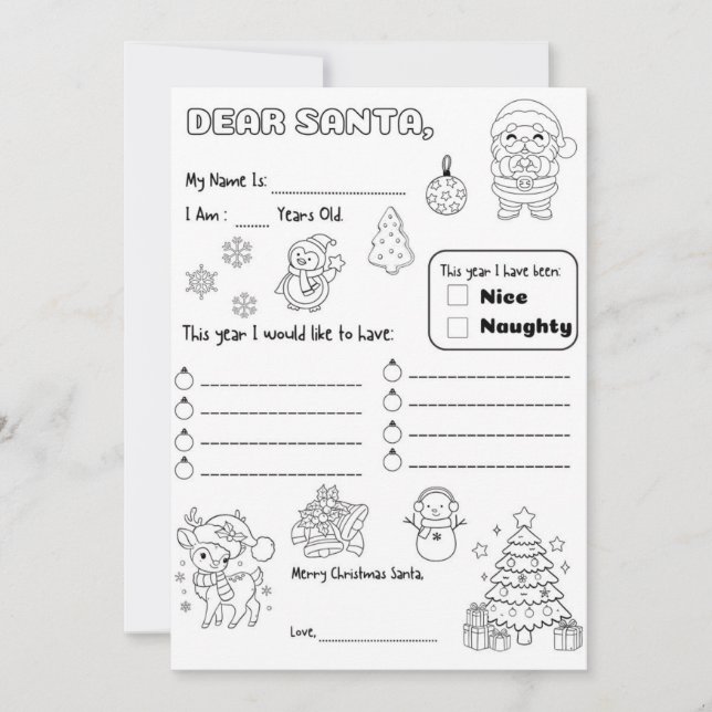 Invitation Letter to Santa Coloring Page (Devant)