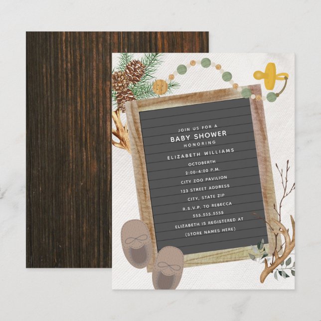 Invitation Letterboard Antler Woodland Boy Baby shower (Devant / Derrière)