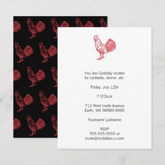 Invitation Letterpress Style Red Roster (Devant / Derrière)