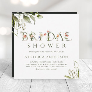 Invitation LETTRE BOtanique Olive Vert Floral Fête des mariée