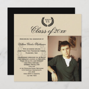 Invitation Lettre carré Monogramme Classic Photo Graduation