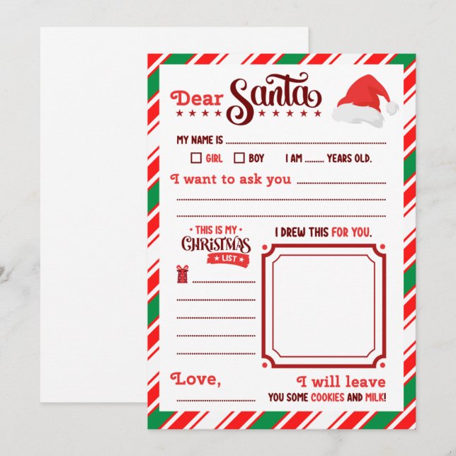 Invitation Lettre « Cher Père Noël »  (Devant / Derrière)