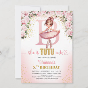 Invitation Lettre chic B monogramme ballerine fille anniversa