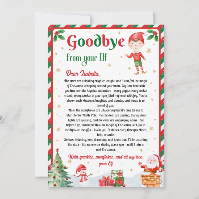 Invitation Lettre d'adieu de l'elfe Noël (Devant)