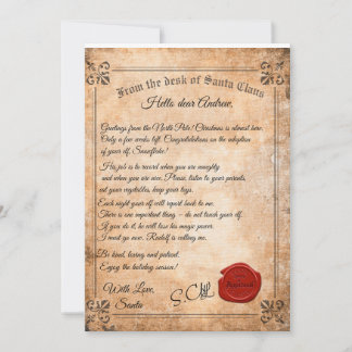 Invitation Lettre d'adoption d'elfe de la part du Père Noël