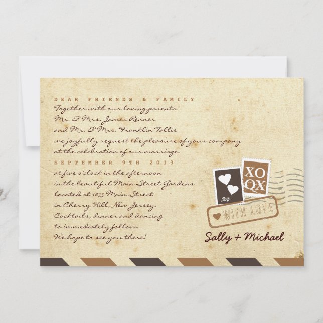 Invitation Lettre d'amour Vintage Airmail Note personnalisée (Devant)