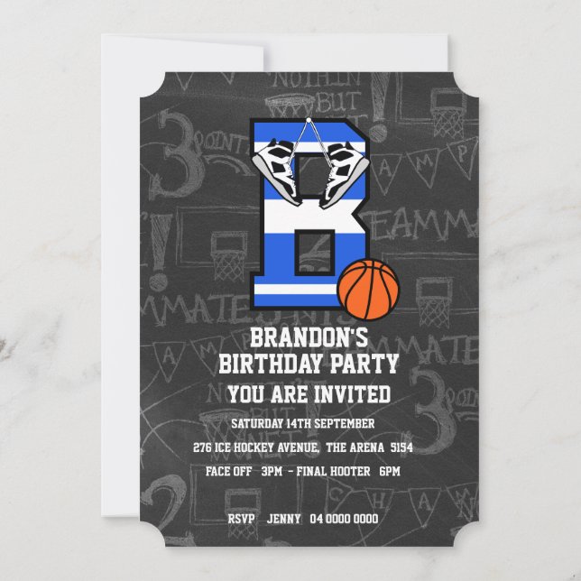 Invitation LETTRE DE Basket-Ball INITIALE PERSONNALISÉE B (Dos)