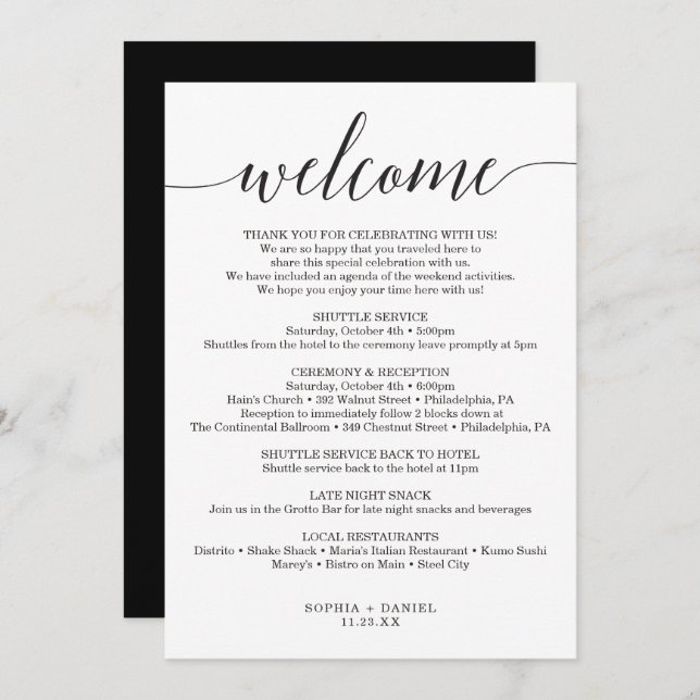 Invitation Lettre de bienvenue du Mariage d'élégance minimale (Devant / Derrière)