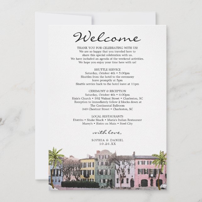Invitation Lettre de bienvenue pour mariage Charleston Rainbo (Devant)