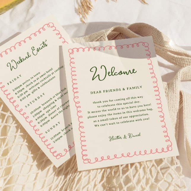 Invitation Lettre de bienvenue rose et verte Calendrier Itiné (Créateur téléchargé)