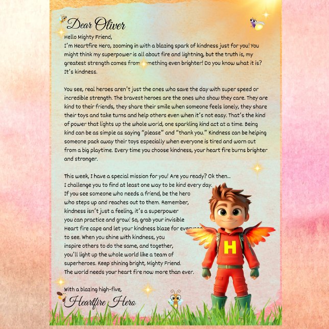 Invitation Lettre de bonté Superhero personnalisée Imprimable (Heartfire Hero Superhero Letter for Kids – Kindness Mission Printable)