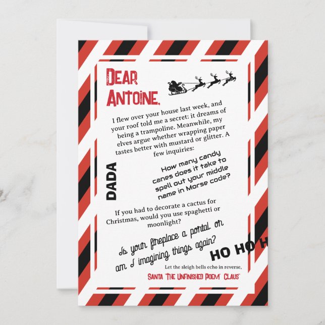 Invitation Lettre de DADA de Père Noël La Sleigh Qui Oublie (Devant)