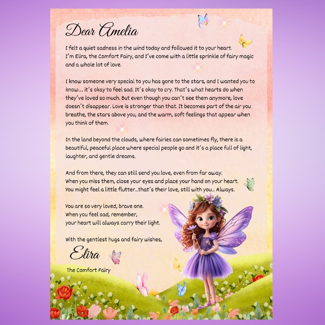 Invitation Lettre de Fée Personnalisée Enfants pour le deuil (Personalized Fairy Letter for Grief, Comfort After Loss, Child Sympathy Gift, Fairy Bereavement Note)
