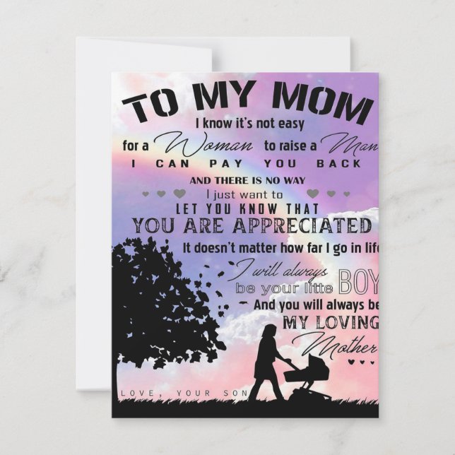 Invitation Lettre de mon fils à ma mère | Cadeau de nouvelle  (Devant)